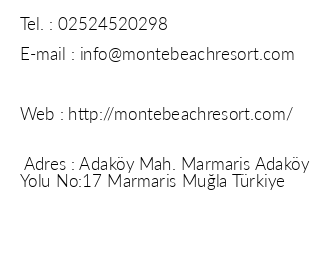 Marmaris Monte Beach Resort iletiim bilgileri